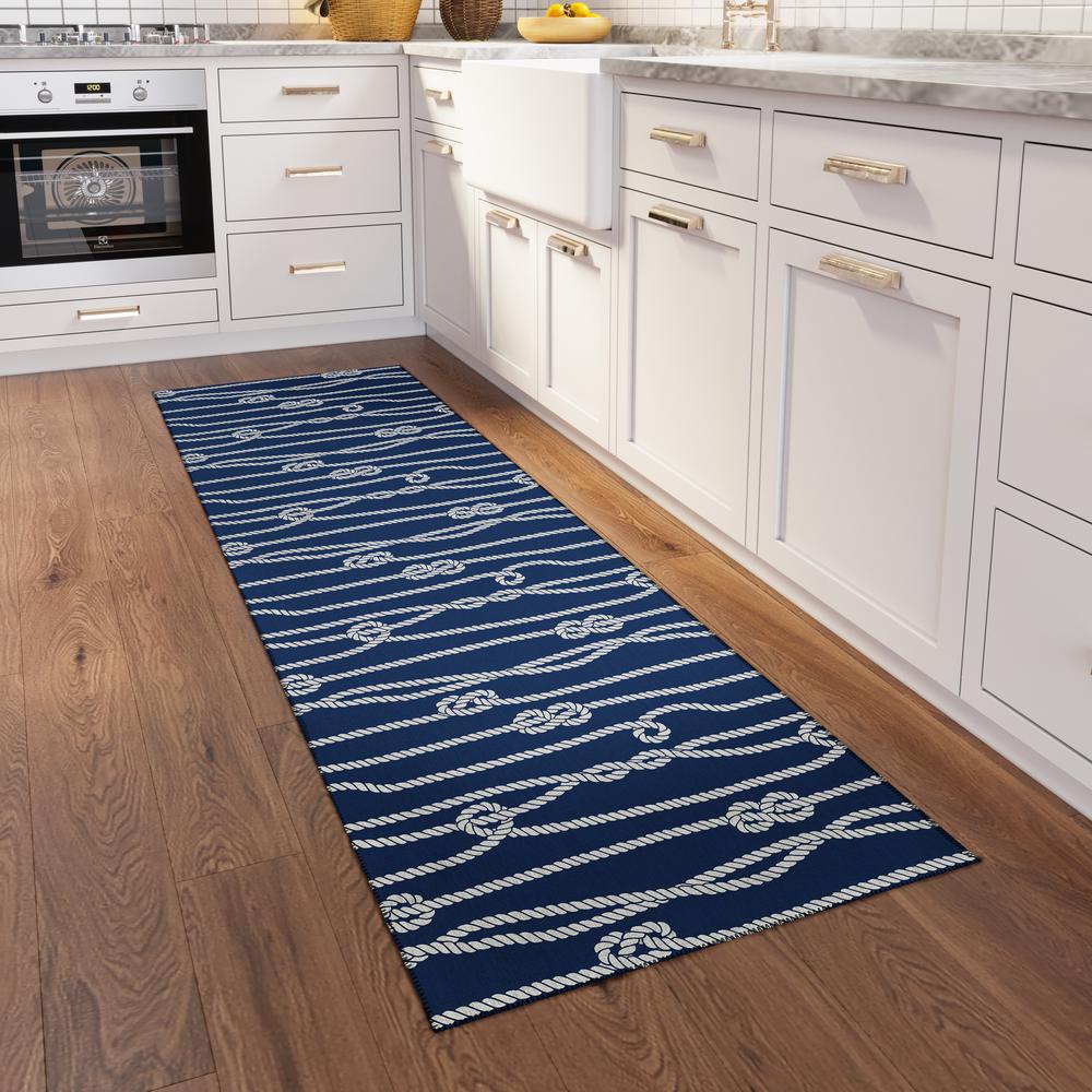 Indoor/Outdoor Harpswell AHP37 Blue Washable 2'3" x 7'6" Runner Rug. Picture 2