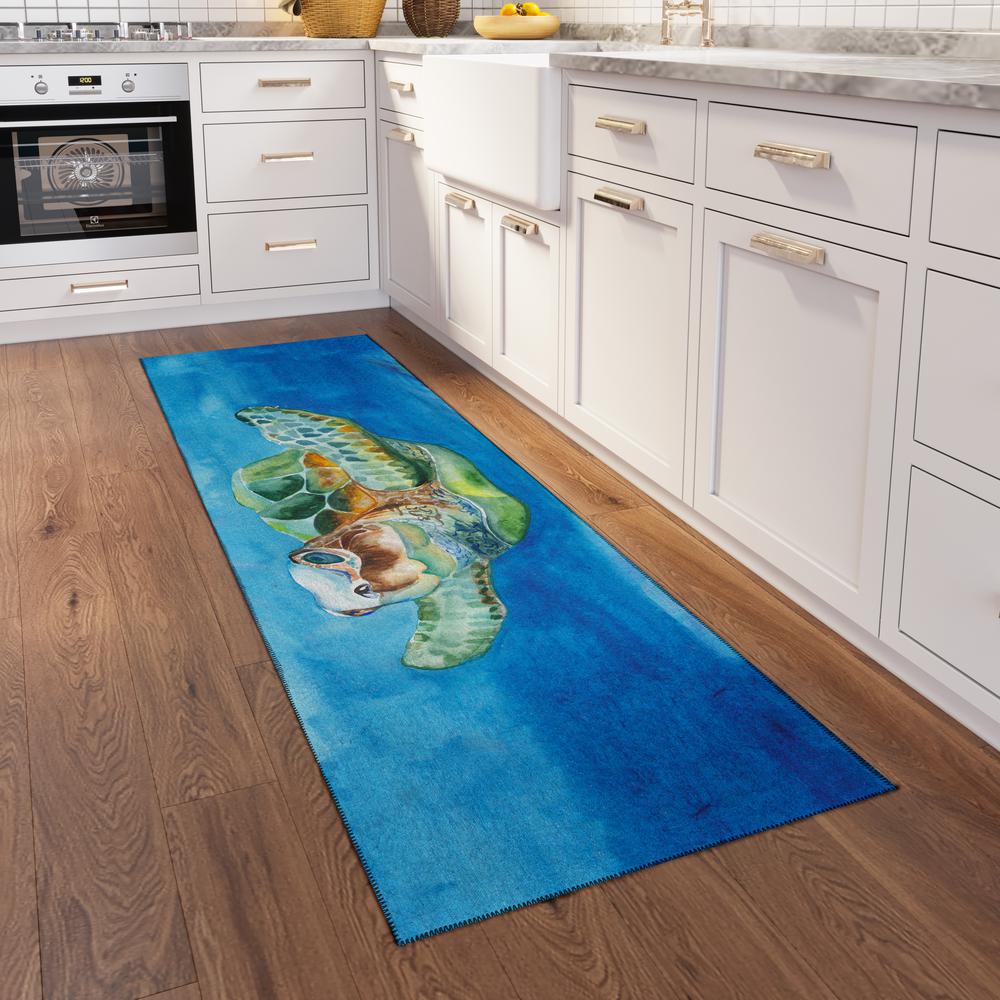 Indoor/Outdoor Harpswell AHP33 Blue Washable 2'3" x 7'6" Runner Rug. Picture 2