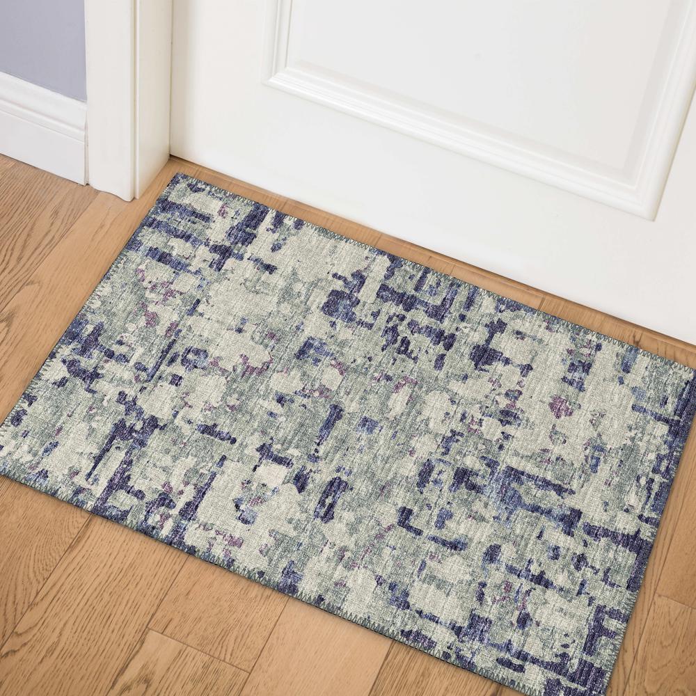 Bravado Purple Contemporary Abstract 1'8" x 2'6" Accent Rug Purple ABV35. Picture 1