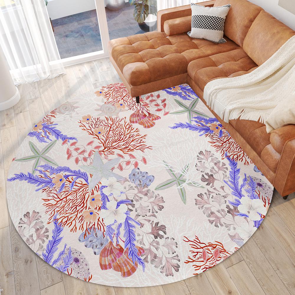 Indoor/Outdoor Surfside ASR31 Spice Washable 8' x 8' Round Rug. Picture 2