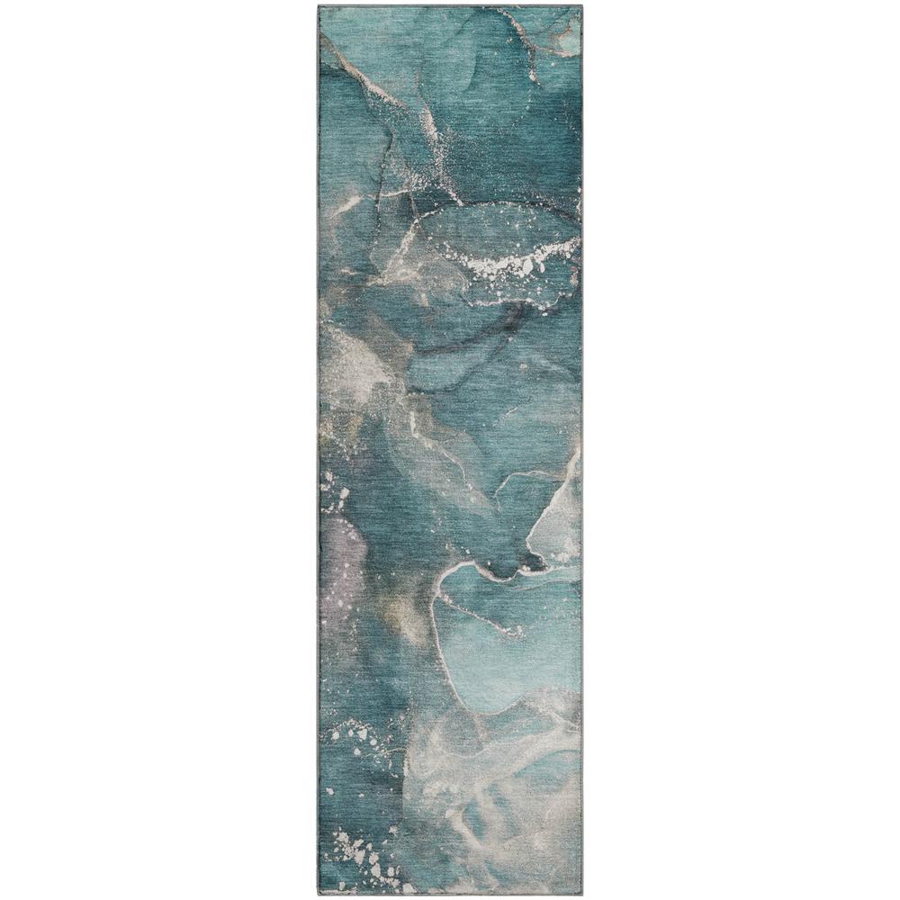 Luxury Washable Odyssey OY11 Teal 2'3" x 7'6" Rug. Picture 1