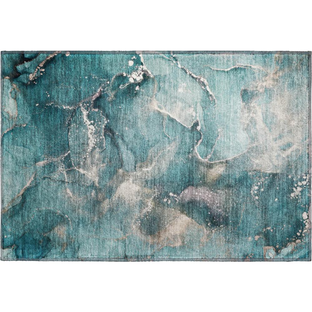 Luxury Washable Odyssey OY11 Teal 1'8" x 2'6" Rug. Picture 1
