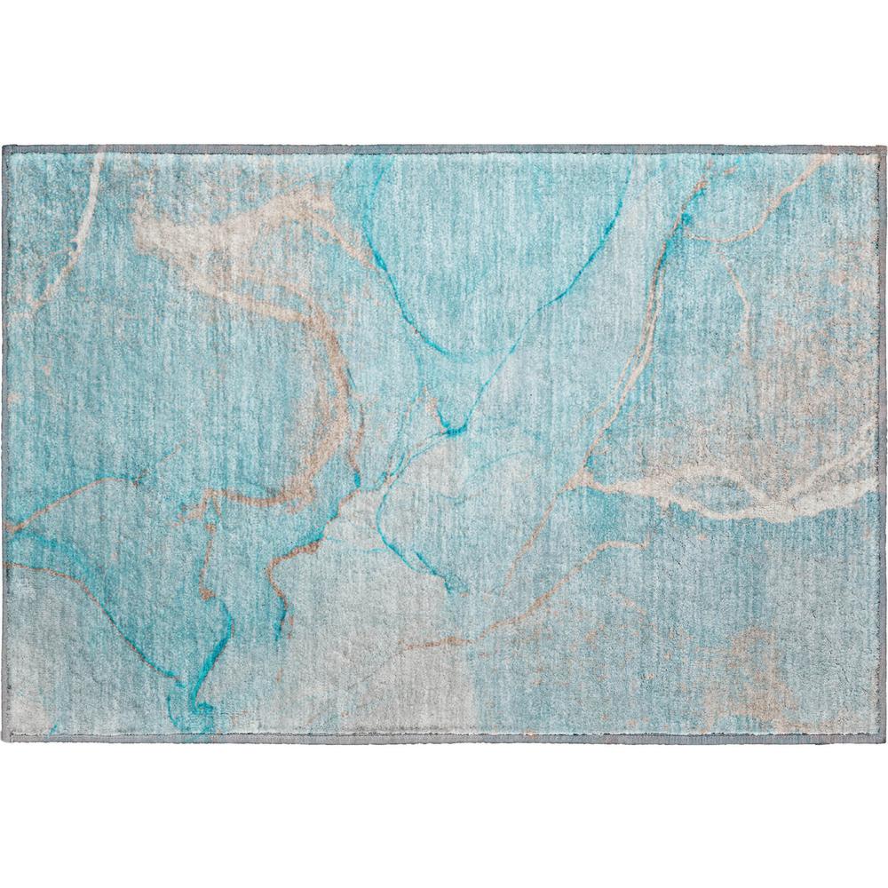 Luxury Washable Odyssey OY7 Teal 1'8" x 2'6" Rug. Picture 1
