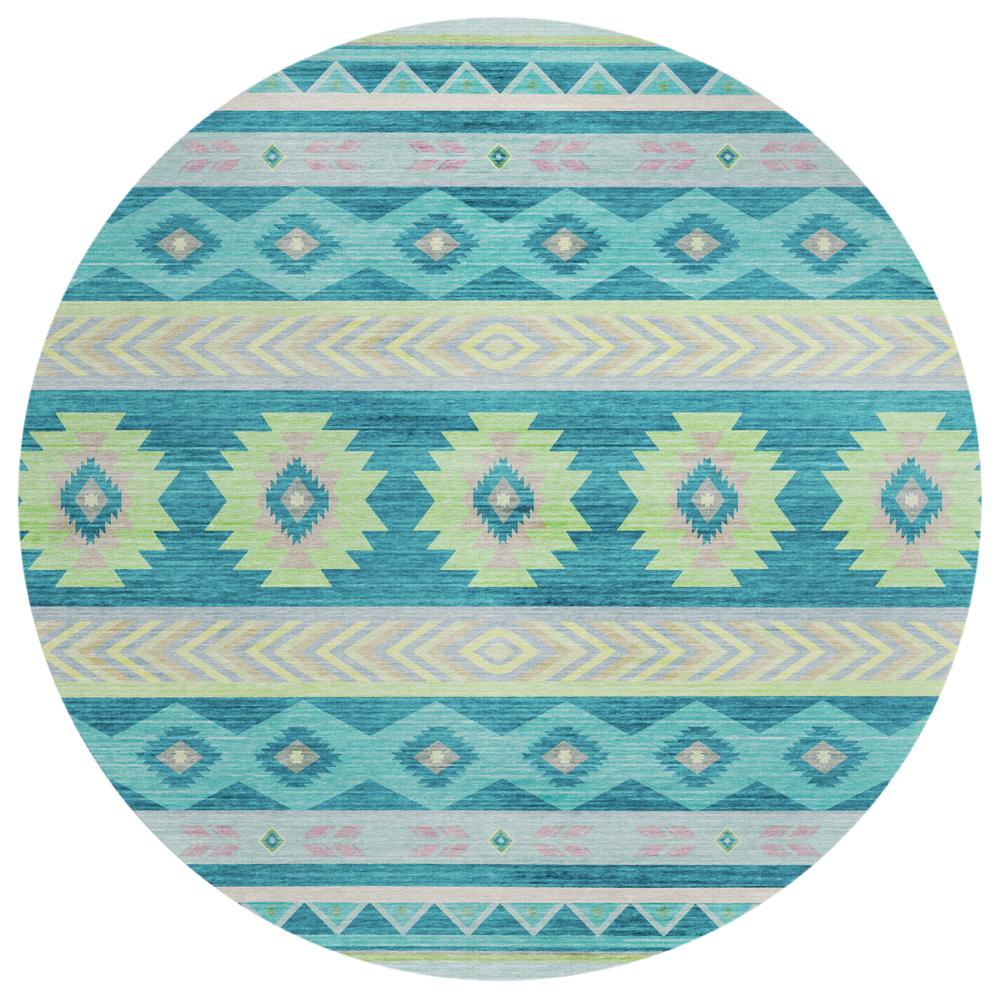 Indoor/Outdoor Sonora ASO33 Peacock Washable 8' x 8' Round Rug. Picture 1