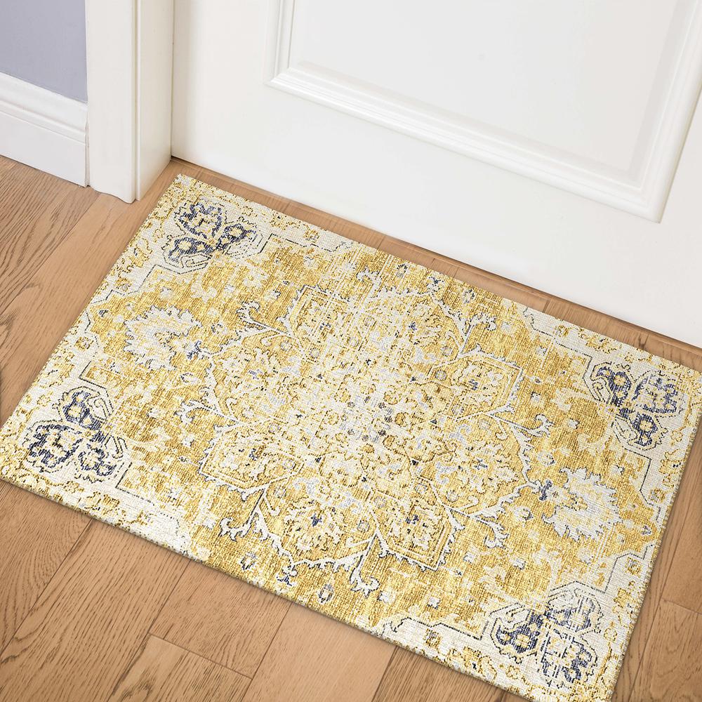 Indoor/Outdoor Marbella MB3 Gold Washable 1'8" x 2'6" Rug. Picture 2