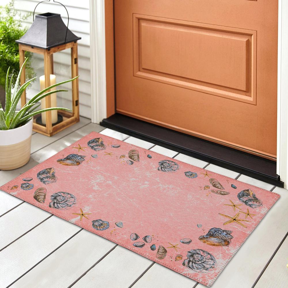 Indoor/Outdoor Surfside ASR39 Peach Washable 1'8" x 2'6" Rug. Picture 2