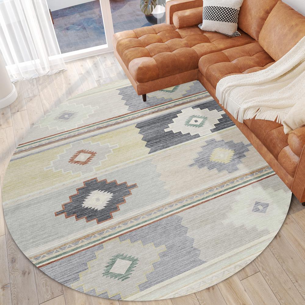 Indoor/Outdoor Sonora ASO31 Gray Washable 8' x 8' Round Rug. Picture 2