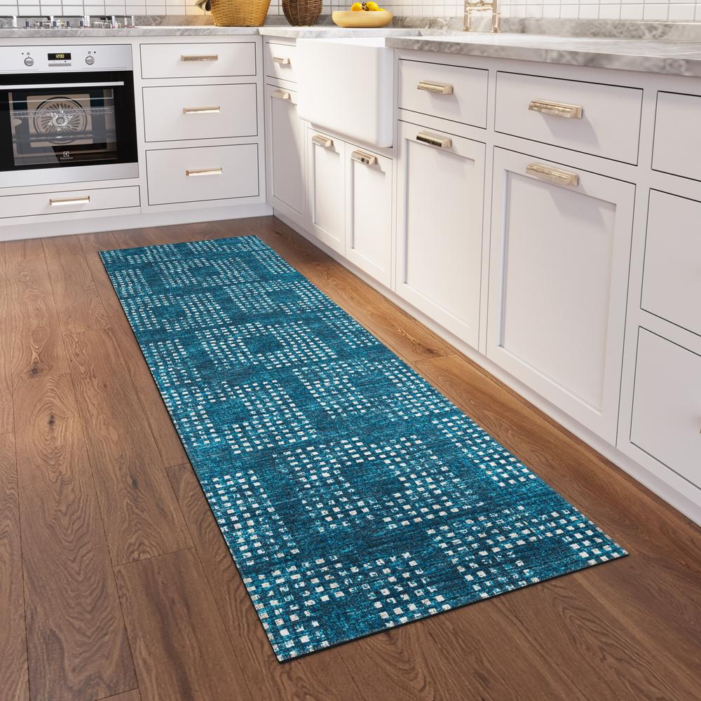 Eleanor Blue Contemporary Geometric 2'3" x 7'6" Runner Rug Blue AER31. The main picture.