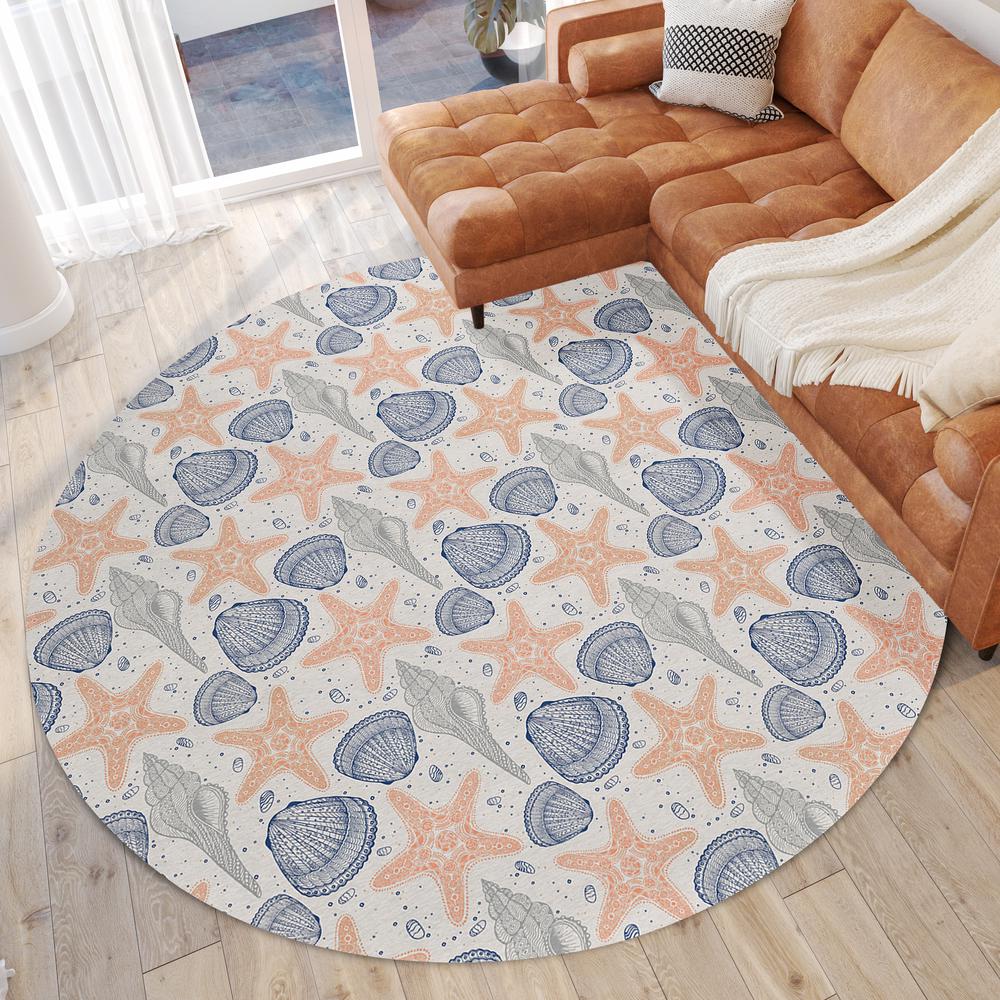 Indoor/Outdoor Surfside ASR34 Peach Washable 8' x 8' Round Rug. Picture 2