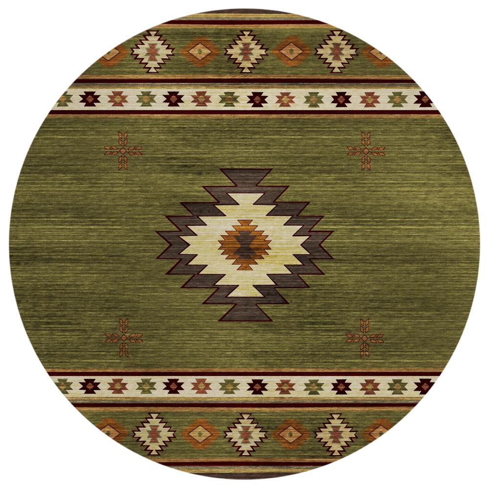 Indoor/Outdoor Sonora ASO34 Green Washable 8' x 8' Round Rug. Picture 1