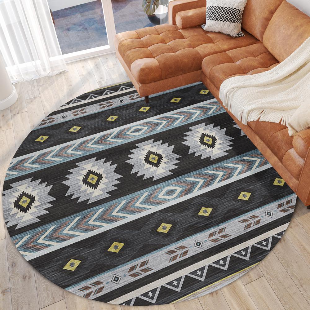 Indoor/Outdoor Sonora ASO33 Midnight Washable 8' x 8' Round Rug. Picture 2