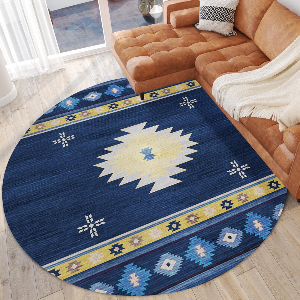 Indoor/Outdoor Sonora ASO34 Blue Washable 8' x 8' Round Rug. Picture 2