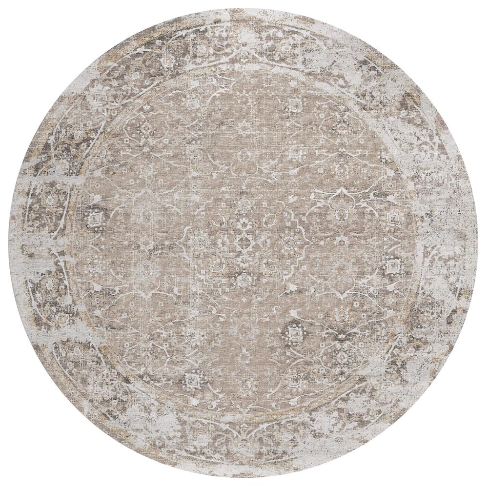 Indoor/Outdoor Marbella MB2 Taupe Washable 8' x 8' Round Rug. Picture 1