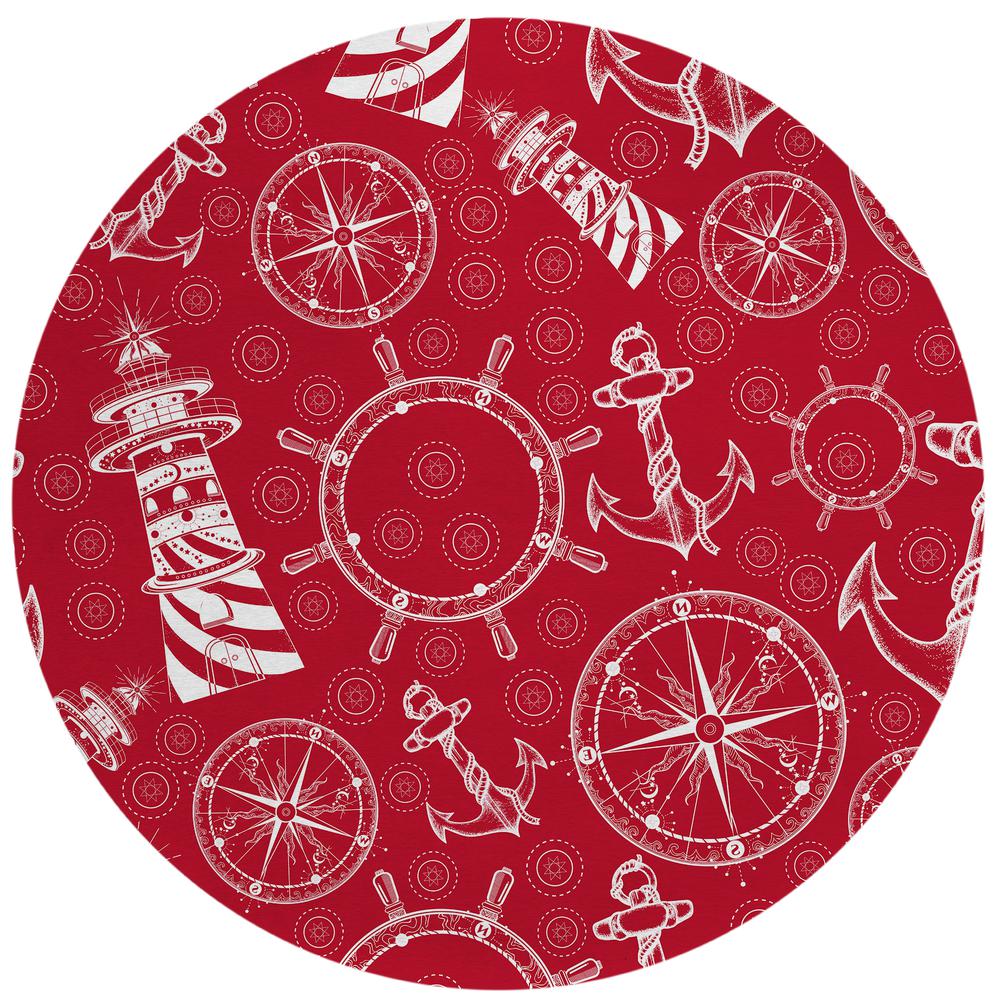 Indoor/Outdoor Harpswell AHP39 Ruby Washable 8' x 8' Round Rug. Picture 1