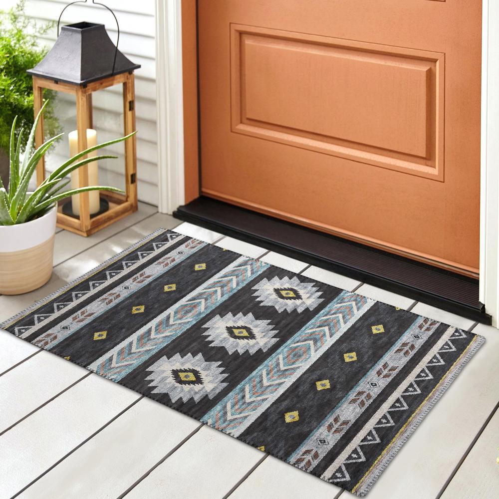 Indoor/Outdoor Sonora ASO33 Midnight Washable 1'8" x 2'6" Rug. Picture 2