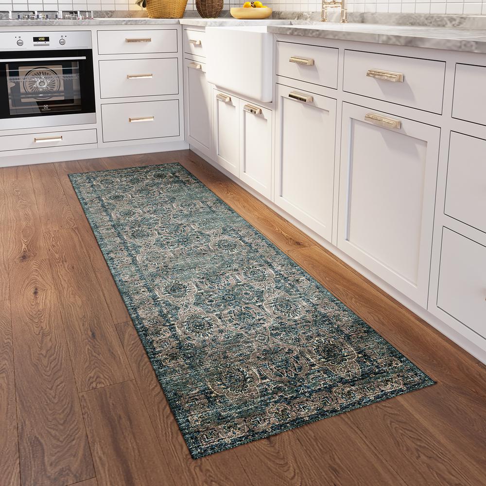 Indoor/Outdoor Marbella MB5 Mineral Blue Washable 2'3" x 7'6" Runner Rug. Picture 2