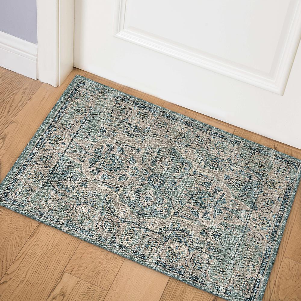 Indoor/Outdoor Marbella MB5 Mineral Blue Washable 1'8" x 2'6" Rug. Picture 2