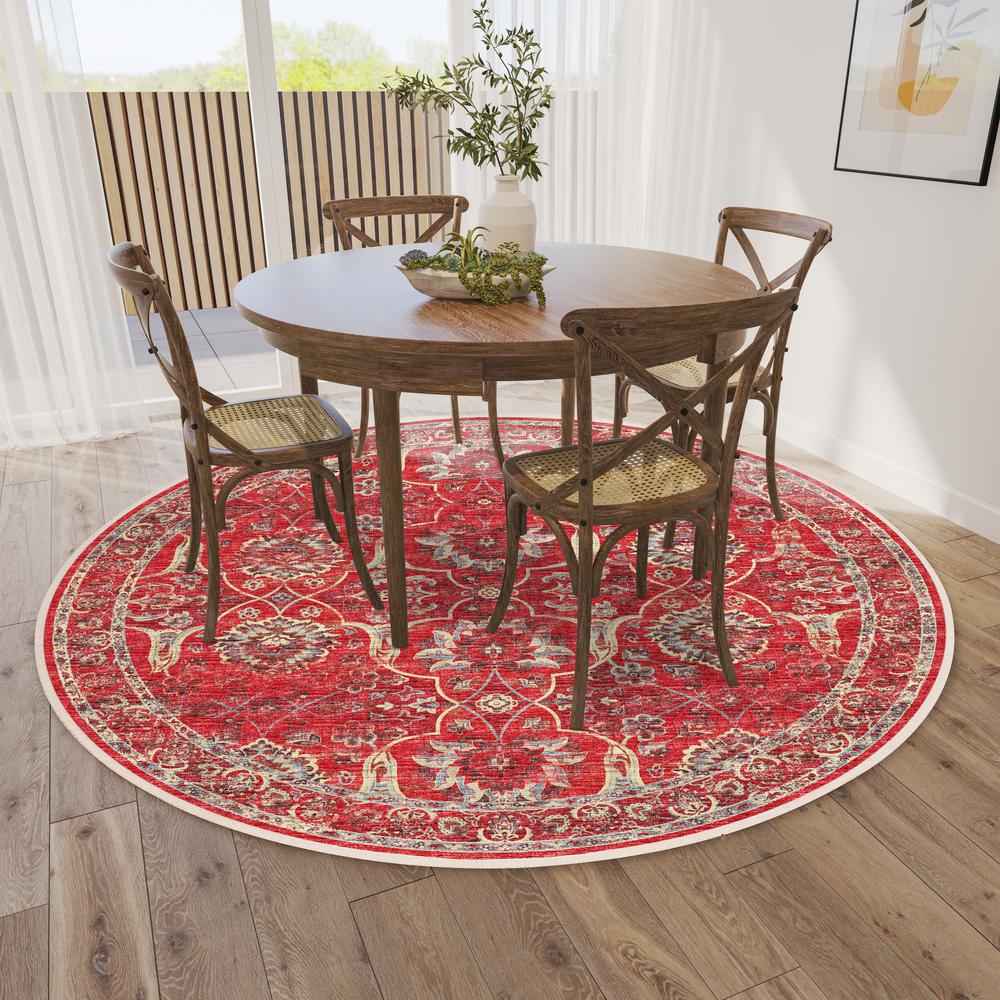 Indoor/Outdoor Marbella MB5 Poppy Washable 8' x 8' Round Rug. Picture 2