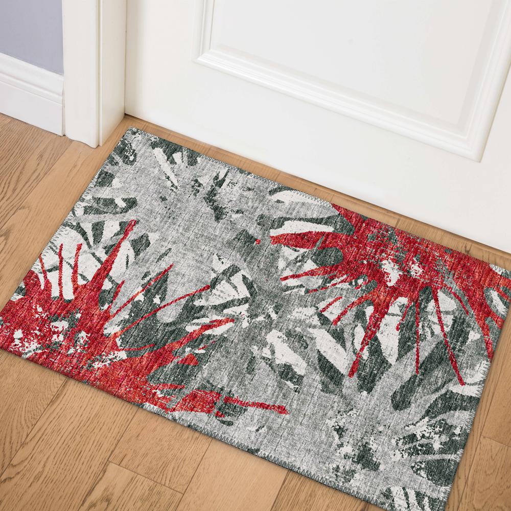 Bravado Red Contemporary Color Splash 1'8" x 2'6" Accent Rug Red ABV36. Picture 1