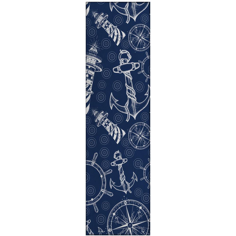 Indoor/Outdoor Harpswell AHP39 Blue Washable 2'3" x 7'6" Runner Rug. Picture 1