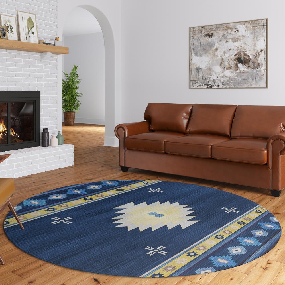 Indoor/Outdoor Sonora ASO34 Blue Washable 8' x 8' Round Rug. Picture 8