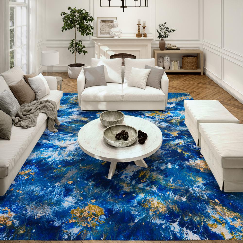 Karina Blue Modern Abstract 10' x 14' Area Rug Blue AKC47. Picture 1