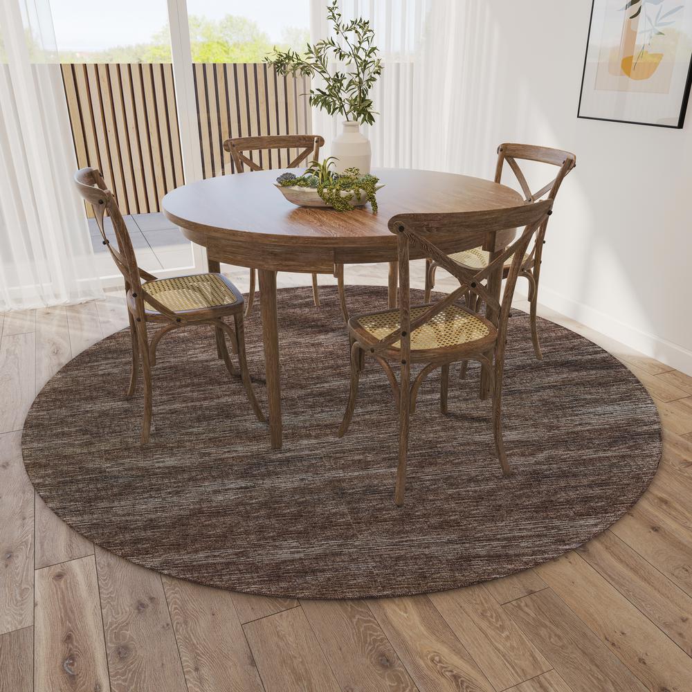 Marston Brown Transitional Striped 8' x 8' Round Rug Brown AMA31. Picture 1