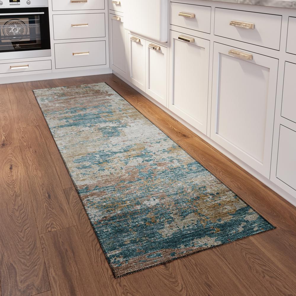 Indoor/Outdoor Accord AAC34 Teal Washable 2'3" x 7'6" Runner Rug. Picture 2