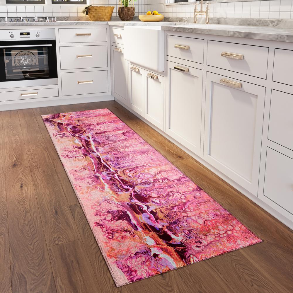 Karina Berry Modern Abstract 2'3" x 7'6" Runner Rug Berry AKC46. Picture 1