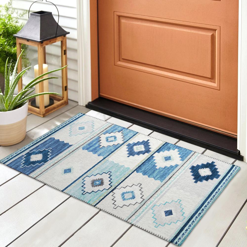 Indoor/Outdoor Sonora ASO31 Blue Washable 1'8" x 2'6" Rug. Picture 2