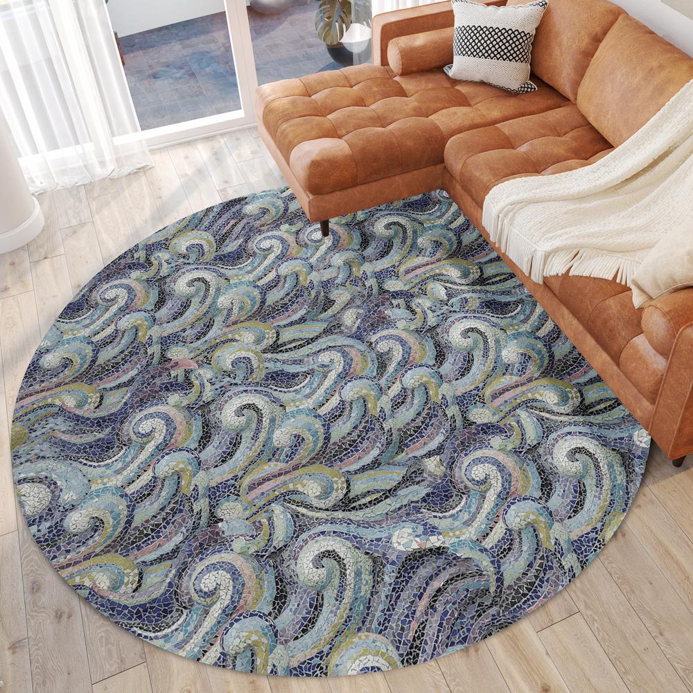 Indoor/Outdoor Surfside ASR44 Stormy Washable 8' x 8' Round Rug. Picture 2