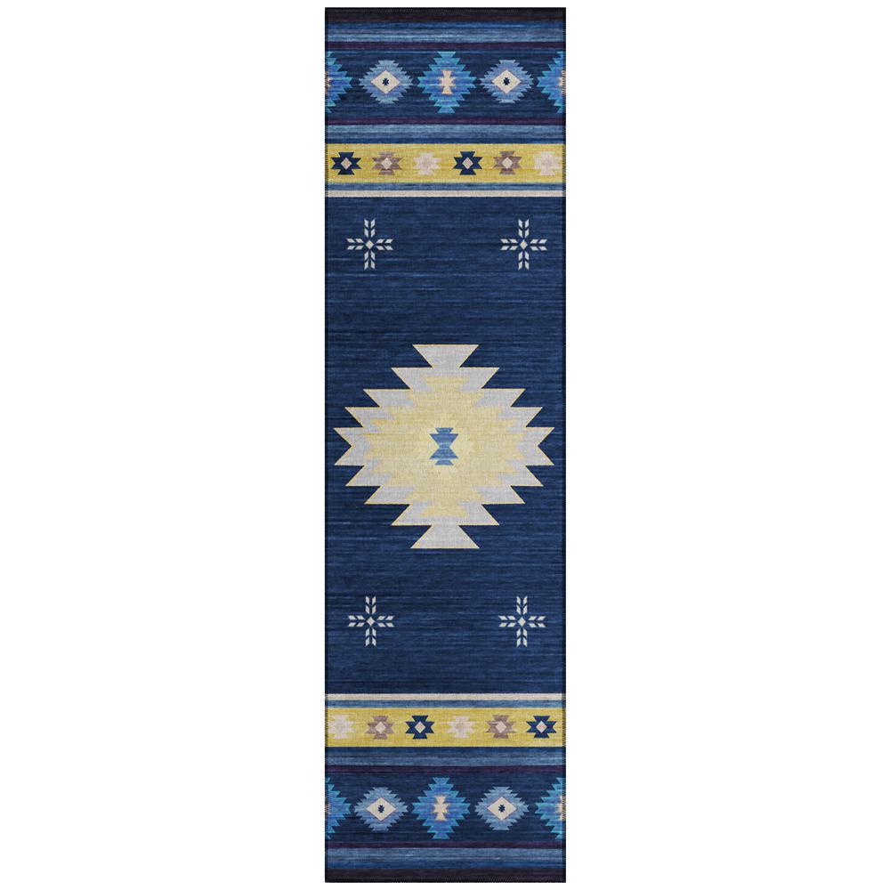 Indoor/Outdoor Sonora ASO34 Blue Washable 2'3" x 7'6" Runner Rug. Picture 1