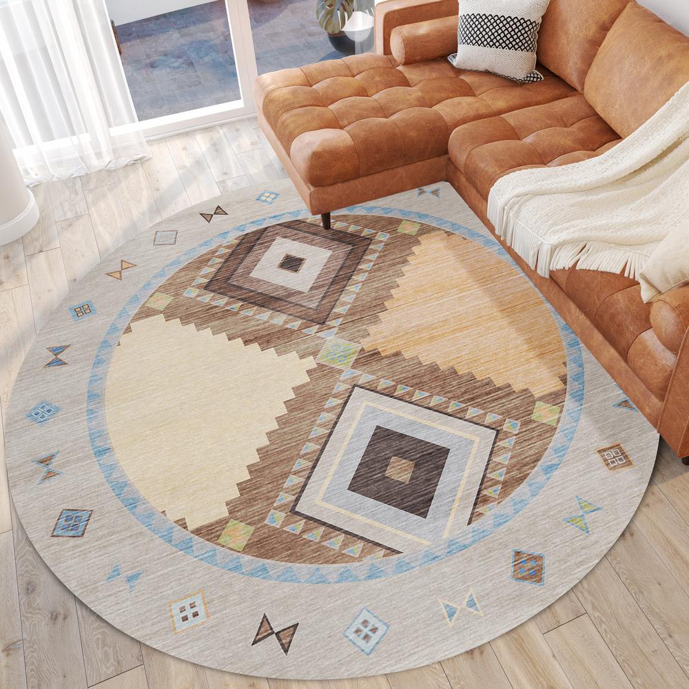 Indoor/Outdoor Phoenix PH2 Taupe Washable 8' x 8' Round Rug. Picture 2