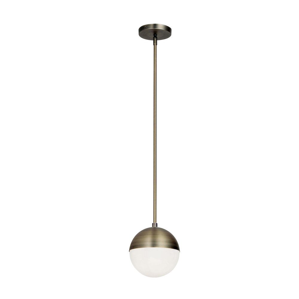 1 Light Halogen Pendant, Antique Brass Finish with White Glass. Picture 1