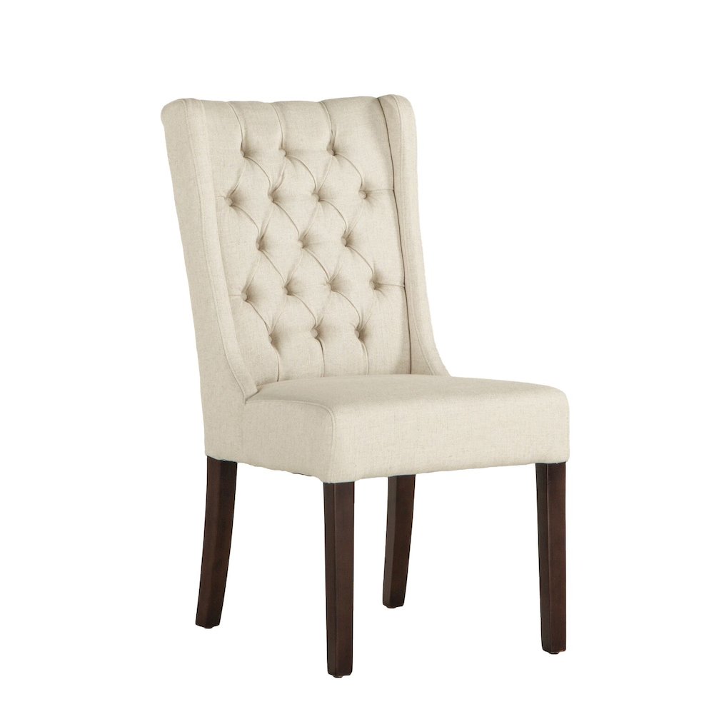 Chloe Off-White Linen Dining Chairs with Dark Walnut Legs, Set of 2. Picture 5