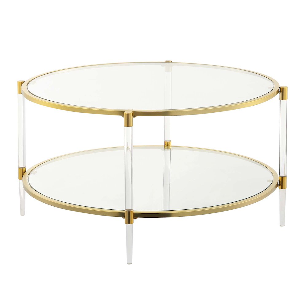 Royal Crest Acrylic Glass Coffee Table, Clear/Gold. Picture 2