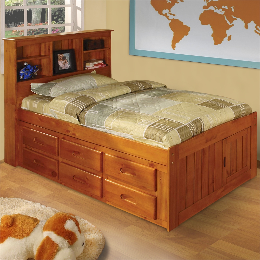 Bookcase Twin Captains Bed With 12 Underbed Drawers In Honey   3cc2e21a 2ea0 4ca4 8bed 5e4dced75f22 