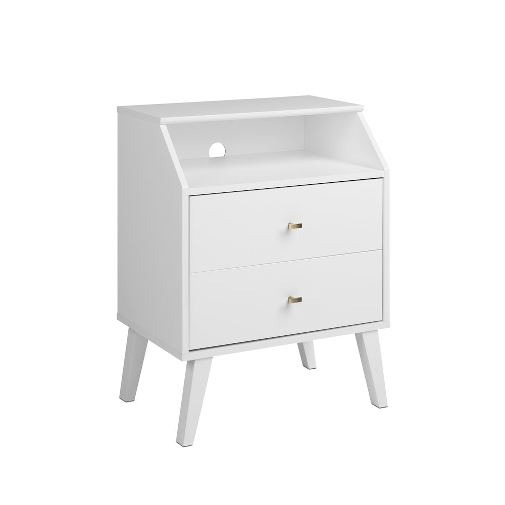 Milo 2 Drawer Night Stand with Angled Top, White. Picture 3