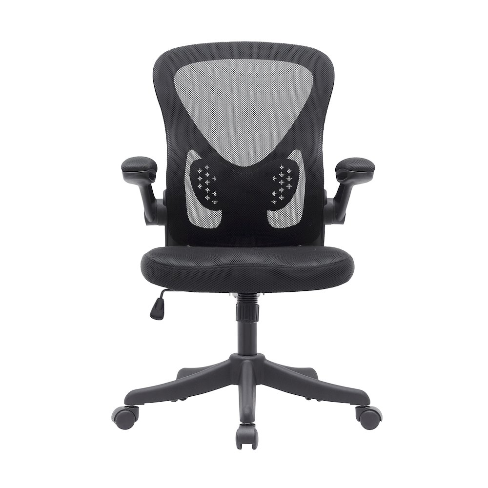 Techni Mobili Black Mesh Office Chair with Lumbar Support and Flip-Up Arms. Picture 2