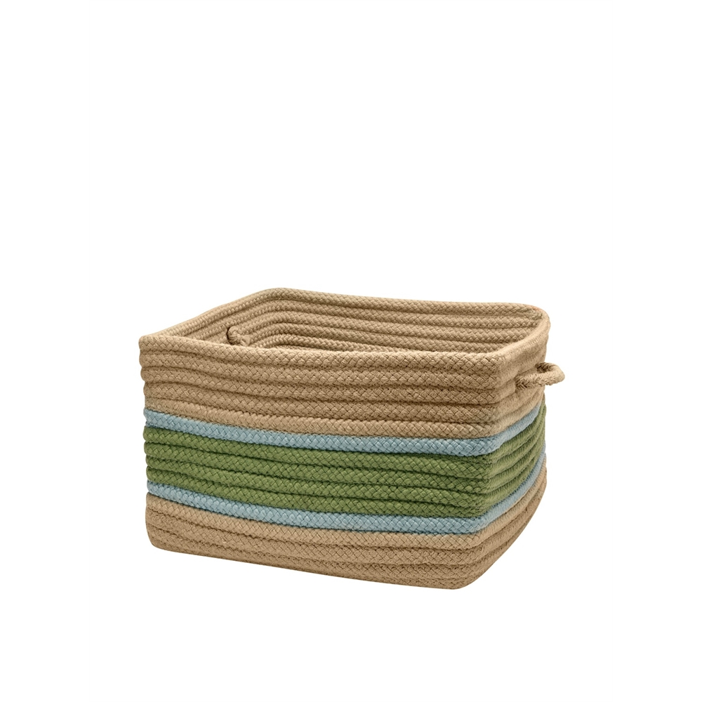 Garden Banded - Moss/Fed Blue 14"x10" Square Storage Basket. Picture 1