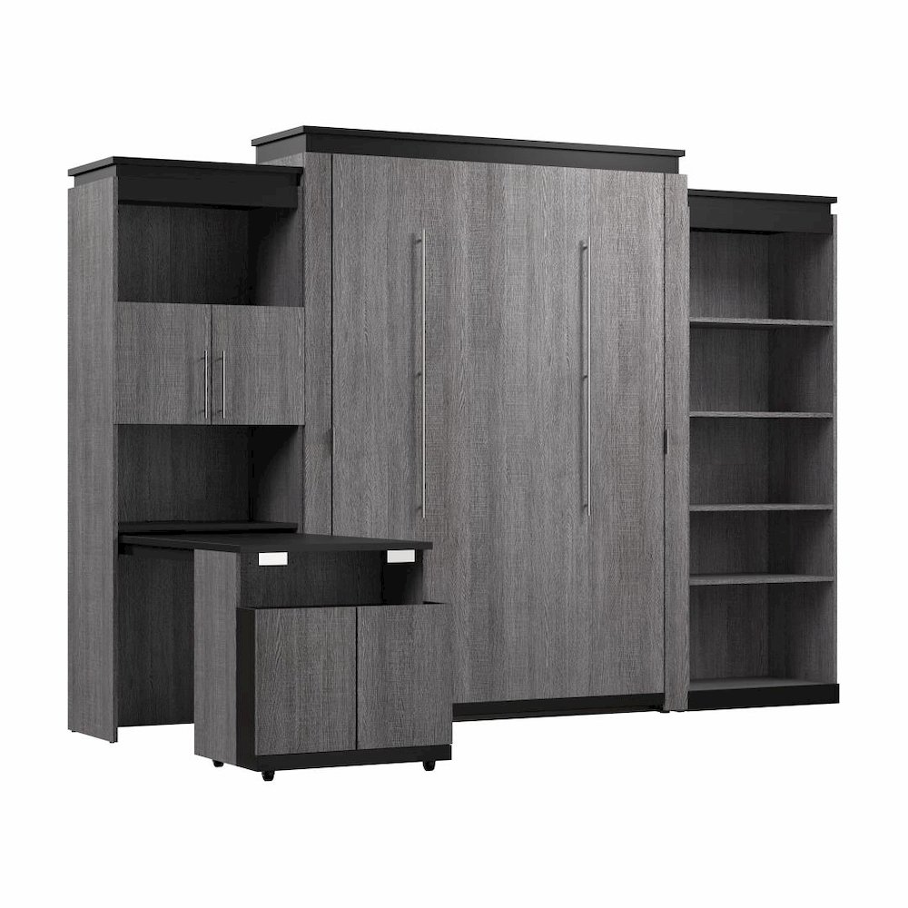 Queen Murphy Bed with Shelves and Storage Cabinet with Fold-Out Desk. Picture 1