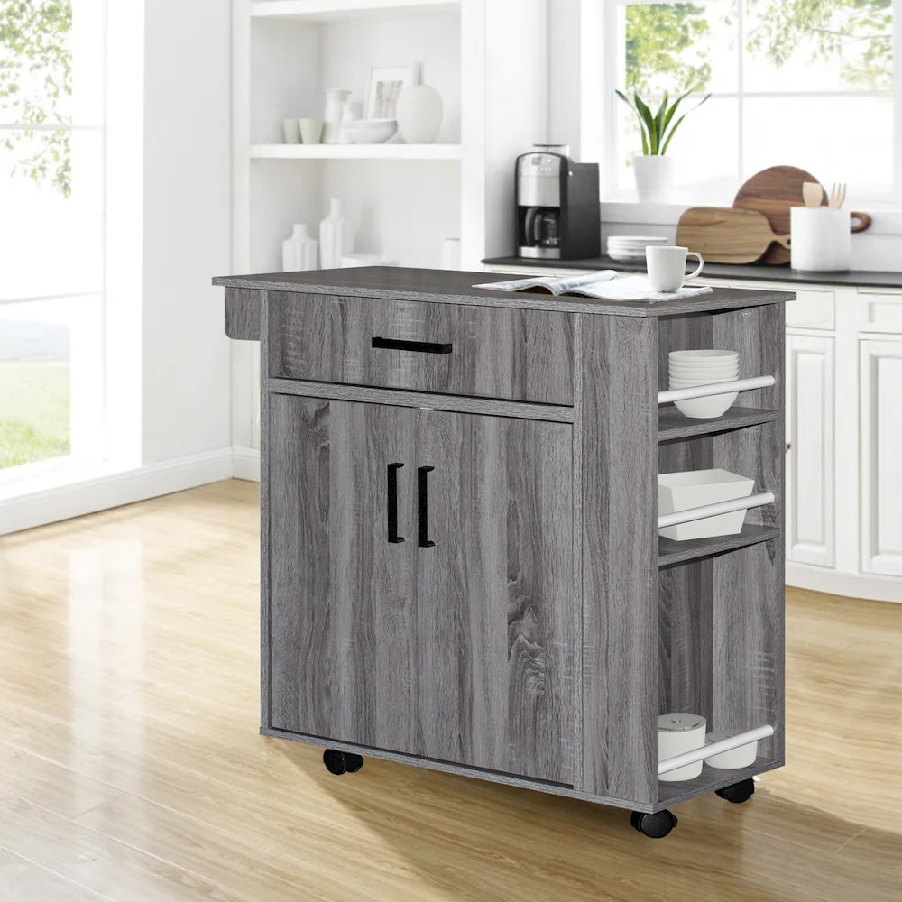 Better Home Products Shelby Rolling Kitchen Cart with Storage Cabinet - Gray. Picture 6