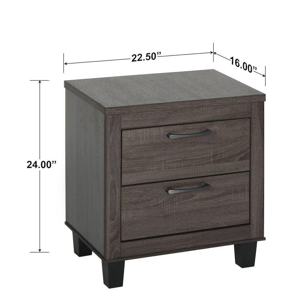 Better Home Products Silver Fox Mid Century Modern 2 Drawer Nightstand in Gray. Picture 2
