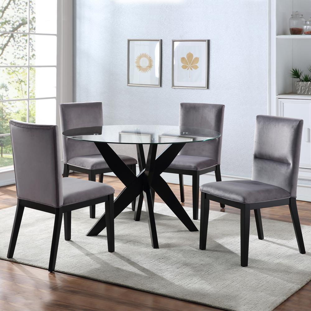 Amalie 5pc Dining Set - Black with Grey Velvet Chairs. Picture 1