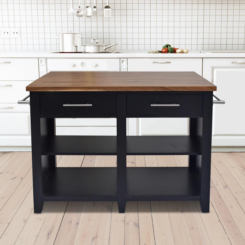 Hilton Black Kitchen Island Set with Natural Stools. Picture 8