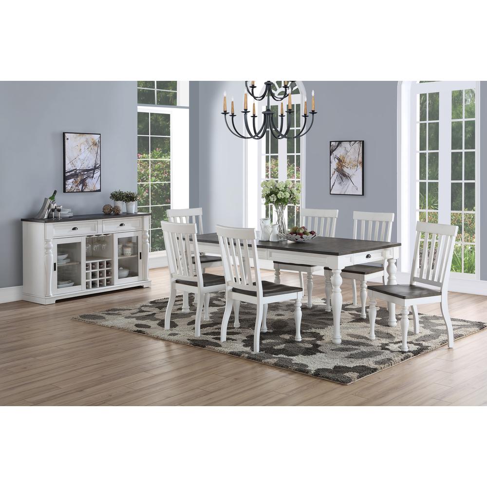 Two Tone Dining Set 7pc, Two-tone ivory and dark oak finish. Picture 1