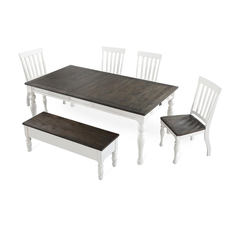 Two Tone Dining Set 6pc, Two-tone ivory and dark oak finish. Picture 1