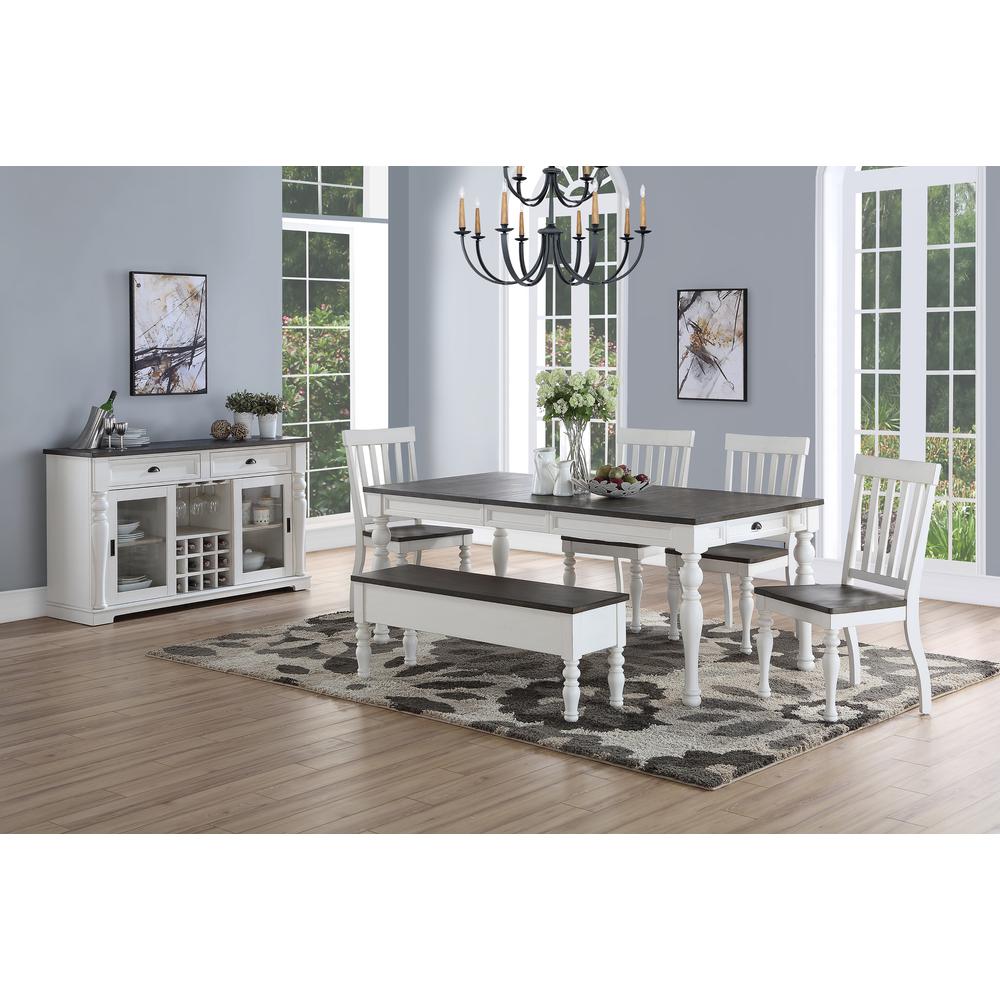 Two Tone Dining Set 6pc, Two-tone ivory and dark oak finish. Picture 2
