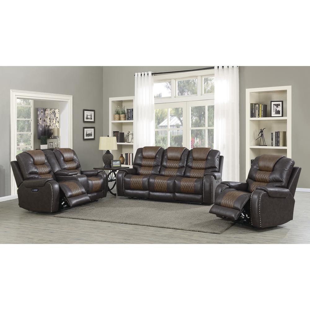 Power Reclining Loveseat with Console - Brown, Brown vinyl. Picture 2