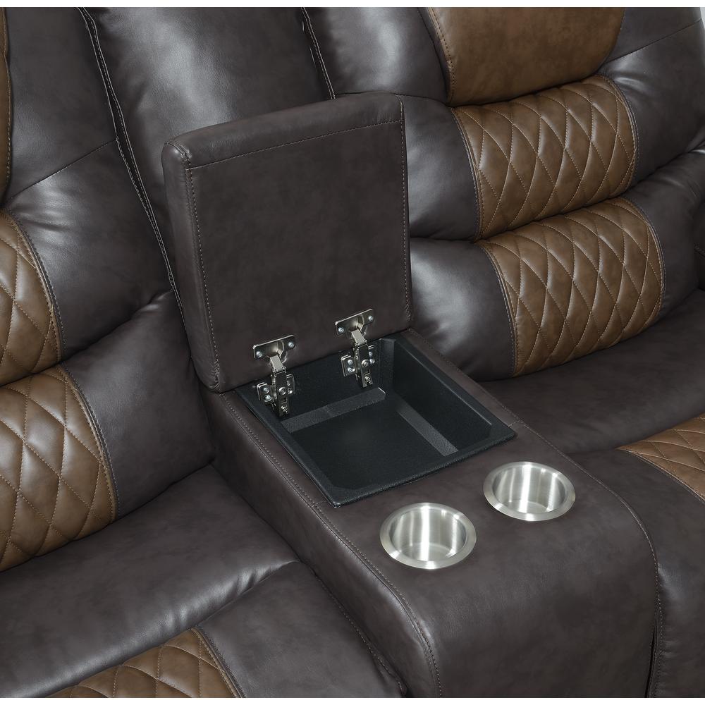 Power Reclining Loveseat with Console - Brown, Brown vinyl. Picture 3